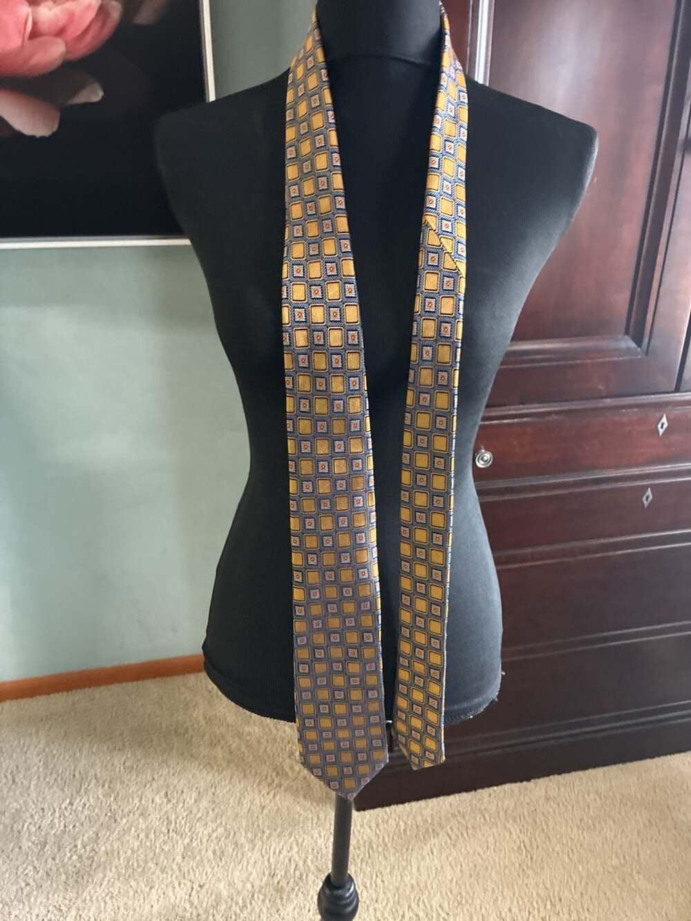 JZ Richards Boulder Men's Silk Necktie with Geometric Square Pattern A720